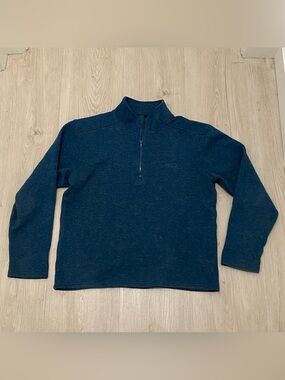 KAVU Men M Blue Knit Pullover Sweatshirt Mock Neck 1/4 Zip Logo Polyester Wool